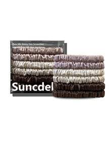 SUNCDELV SLIK 22mm 100% 桑蚕丝发圈 6 件套，无缝自然女士发圈，升级柔软触感发饰 - 彩色 - 查看 8