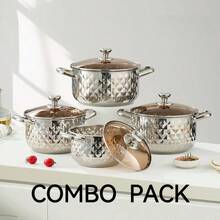 6pcs Luxury Diamond-Shaped Stainless Steel Cookware Set, For Daily Use - Multicolor - View 3