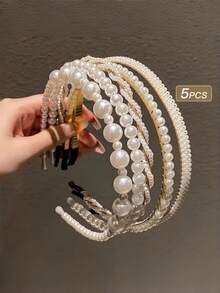 5入仿真珍珠裝飾時尚髮箍，髮飾髮帶頭箍 - 5pcs hairband - 查看 6