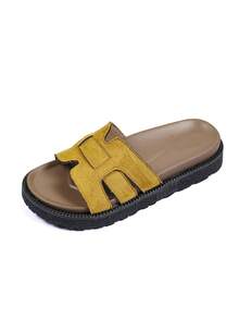 New Fashion Buckle Open Toe Platform Slippers, Comfortable & Versatile, Suitable For Daily Wear, Beach & Casual - Yellow - View 10