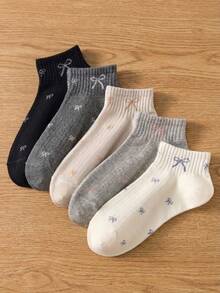 1/5 pares de calcetines de tobillo con lazo de unicolor para mujer, calcetines suaves y cómodos adecuados para uso diario, al aire deportivo en todas las estaciones, colores aleatorios - Multicolor - Ver 7