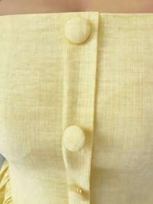 Nuevo vestido midi tejido bicolor con textura y tirantes anudados, elegante y versátil para uso en la oficina - amarillo ganso - Ver 5