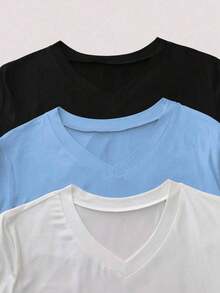Women's Versatile Solid Color Casual T-Shirt With V-Neck And Short Sleeves - Multicolor 4 - View 6