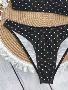 Swim Mod Elegant Vacation Bohemian Navy Blue & White Polka Dot Adjustable Strap V-Neck Sexy Bikini Set - Nhiều màu 12 - Xem 10
