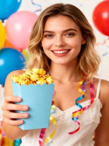7-Color Mixed Paper Popcorn Buckets, Mini Snack Boxes, Suitable For Popcorn, Candy, Cookies, Party Favors, Movie Nights - Light Blue - View 3