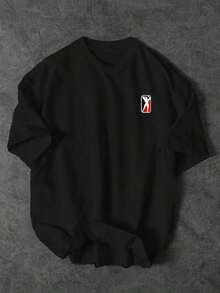 Sport MetroGents Simple Graphic Print Crew Neck Short Sleeve T-Shirt, Breathable Sports Top For Exercise - 黑色 - 查看 6