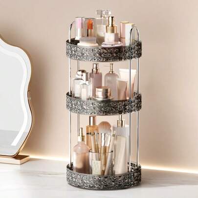 360 Degree Rotating Makeup Organizer, 3-Tier Bathroom Countertop Storage Box, Rotating Perfume Holder, Large Capacity Makeup And Skincare Vanity Organizer. 360 Degree Rotating Makeup Organizer - Plastic Multi-Layer Storage Rack, Suitable For Skincare, Cosmetics, Kitchen Spices, And Bathroom Essentials, Great For Vanity, Countertop Display, Bathroom Storage, Kitchen Storage | Modern Aesthetics | Durable Plastic, Bathroom Organizer