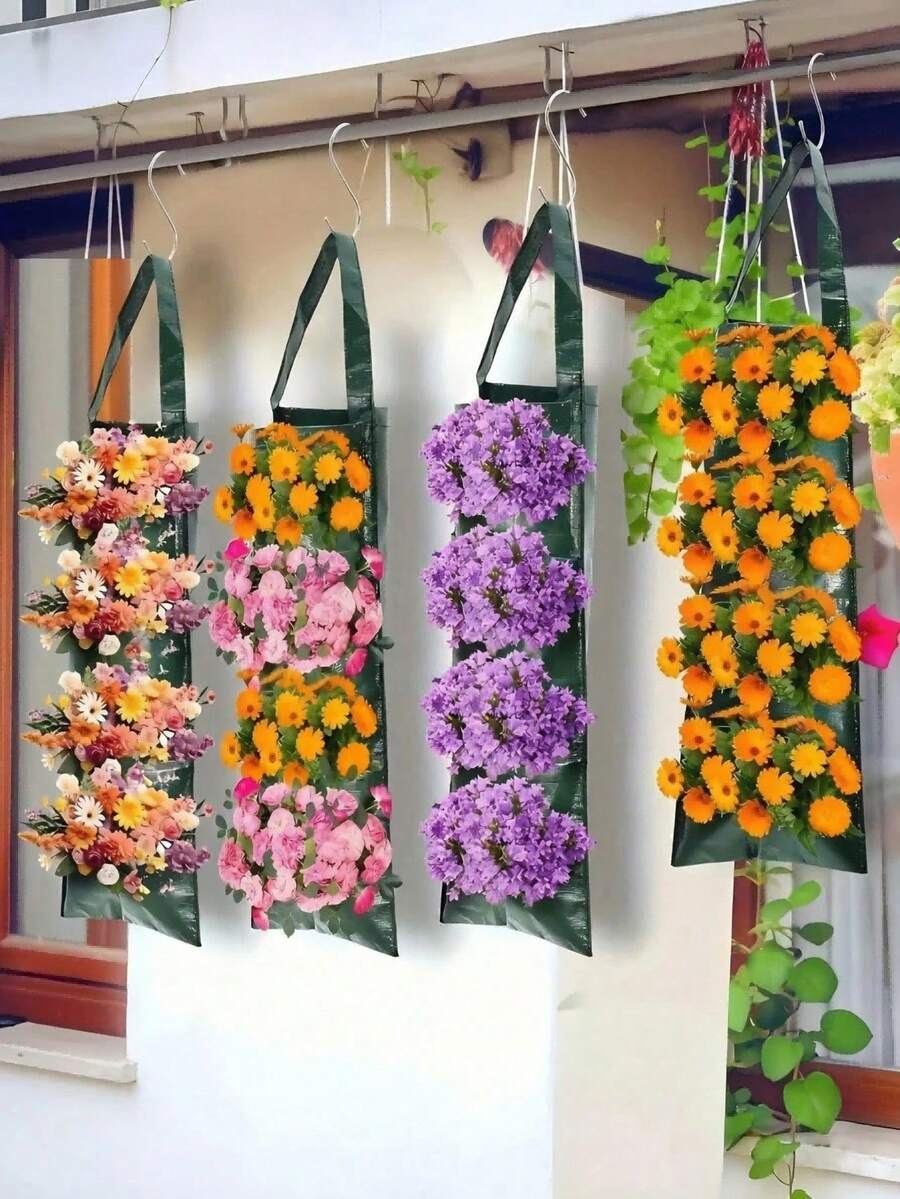 3 Gallon Hanging Strawberry Planter Bag, Plastic Strawberry Planter Pot With 8 Planting Holes, Foldable Strawberry Planting Container, Suitable For Vegetables, Flowers And Herbs - Green - View 1