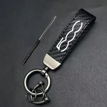 适用于菲亚特500的高档皮革汽车钥匙扣饰品，锌合金钥匙圈可360度旋转 - 多色 - 查看 8