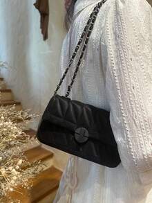 2026 New Green Diamond Quilted Chain Shoulder Bag, Mini Cute Crossbody Bag, Small Square Bag, Underarm Bag, Business Women Casual Fashion Commuter Bag, Suitable For Work, Shopping, Dating, Travel, Vacation, Students, Women Daily Use - Black - View 4