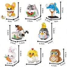 8pcs Micro Particle Building Blocks Cute Animal Theme Toy Series, Adorable Corgi, Owl, Dolphin, Rabbit, Cat And More Animals, DIY Creative Assembly Educational Combination, Suitable For Window Decoration, Living Room Decor, Birthday Holiday/Friend Gift, Parent-Child Interaction To Accompany Child Growth. - Multicolor - View 2