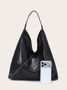 Women's Shoulder Bag/Handbag, Brown Suede, Large Capacity, Decorated With Rivets, Vintage Versatile Commuter Style, Suitable For Autumn And Winter Outings. - Black - View 3
