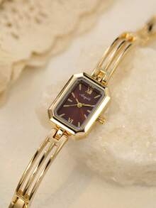 Women's Gold Square Quartz Watch, Delicate & Compact, Suitable For Daily Wear, Birthday, Graduation Gift, Casual Occasions - Gold - View 5