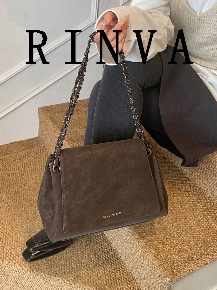 RINVA 1件装高端复古女士单肩包,时尚多功能链条斜挎包,适合购物、约会、商务旅行和办公使用 - 咖啡 - 查看 1