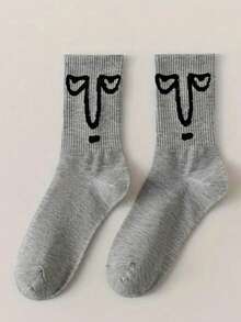 1/3/5 Pairs Women Funny Expression Graffiti Mid-Calf Socks, Cute Cartoon Expression Japanese Style Mid-Calf Socks, Colorful Mixed Set, Suitable For Daily Wear - Multicolor - View 5
