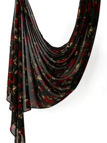 1pc Women Bohemian Scarf, Floral Watercolor Print, Elegant Versatile Shawl Headscarf For Daily Casual Wear,Travel Essential,Beach Towel - Red Rose Floral Print - View 3
