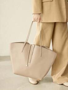 PREMIUM PU LEATHER OVERSIZED TOTE BAG - màu đất - Xem 9
