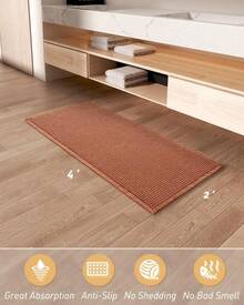 Waffle Bath Mat, Absorbent Non Slip Bathroom Rug With Tassels, Rubber Backed Floor Mat, Machine Washable Decorative Mat For Bathroom, 17" X 24", Brown - 髒橙 - 查看 7