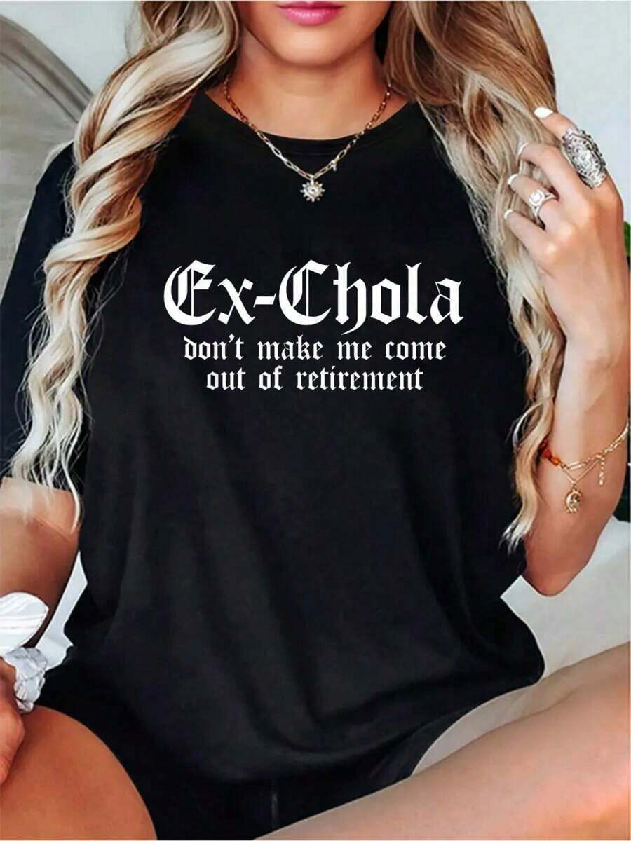 Camiseta de Moda Ex Chola para Mujer, Camiseta Gráfica Mexicana Divertida, Camiseta Chicana% Algodón WJZO - Negro - Ver 1