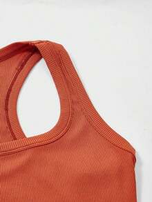 Camiseta sin mangas cuadrada Floreya para mujer, top casual de verano de ajuste ceñido sin mangas para capas, sencillo pero elegante, estilo deportivo, versátil para todas las estaciones en color blanco - Naranja - Ver 5