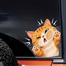 Cute Orange Cat Car Sticker - Funny Cartoon Broken Glass Cat Waterproof Removable UV-Resistant Self-Adhesive Car Truck SUV Van Rear Window And Side Window Sticker - Cat Window Sticker - View 9