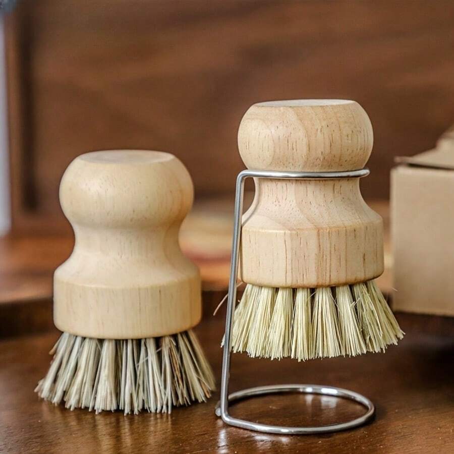 1 Set/3 Sets Cepillo de cocina de cerdas naturales con función de drenaje - Hecho de madera y fibra de coco, para limpiar platos y ollas, diseño rústico (Fibra de sisal + Rejilla de drenaje) - Varios estilos - Ver 1
