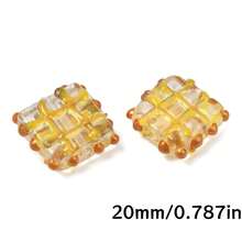 3 piezas de cuentas de vidrio cuadradas con patrón de cuadrícula naranja, cuentas decorativas de vidrio hechas a mano, adecuadas para hacer pulseras, collares y joyería DIY - Naranja - Ver 4
