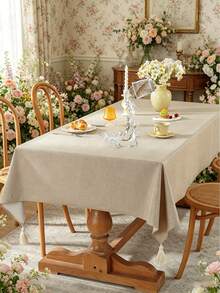 1pc Water Repellent Rectangular Tablecloth, Multiple Sizes Available, Suitable For Daily Home, Restaurant, Kitchen Decor, Holiday Gatherings, Banquets, Weddings, And Hotel Decor - Camel - View 9