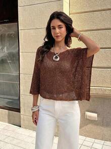 Nuevo top de verano para mujer de estilo bohemio, de punto acanalado, con bajo asimétrico, de tela ligera y transpirable, de corte holgado adecuado para diferentes siluetas, ideal para la playa - Café rojo 2 - Ver 4