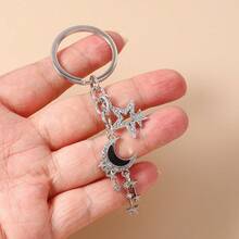 1 pieza Llavero con estrella y luna de estilo INS con diamante de imitación para mujer, accesorio colgante de luna y estrella negra linda, versátil encanto de bolso/llavero de alta gama - Multicolor - Ver 4