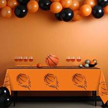 3 Pcs Plastic Basketball Tablecloths Basketball Party Decorations Table Cover Sports Pattern Party Supplies Sports Ball Themed Birthday Decor, 54x 108 Inches - Orange + Classic Basketball - View 5