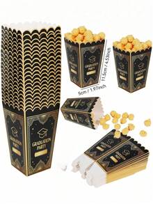 Luxury Black Gold Graduation Popcorn Boxes Elegant Foldable Paper Snack Holder For Grad Party Celebration - Graduation Popcorn Box - View 8