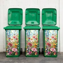 1Pc Garden Trash Can Sticker Decorative Adhesive Decal For Outdoor Waste Bin With Floral Butterfly Pattern, Aesthetic Lawn Yard Home Decoration Accessory​ - 1pc - View 4