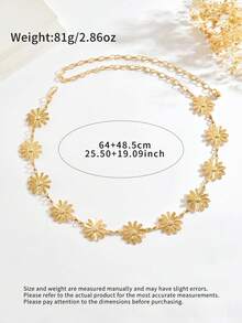 1pc Vintage Personalized Fashion Metal 3D Daisy Flower Patchwork Waist Decoration, Minimalist Versatile Sexy Floral Waist Chain Suitable For Women Daily, Holiday, Party Wear - Gold - View 6