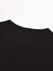 Camiseta holgada de mujer con letras gráficas, cuello redondo, estilo casual - Negro - Ver 5