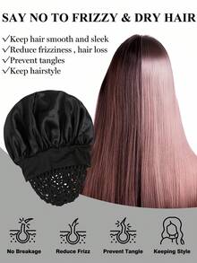 缎面睡帽，宽弹力带设计，防滑整夜佩戴，丝滑触感，适合卷发。黑色缎面睡帽，柔软防滑弹力，有效保护天然卷发、辫子和脏辫。超柔软缎面睡帽，防滑整夜佩戴，有效防止毛躁，是海滩和旅行的理想护发之选。 - 內嵌網帽小單層 - 查看 6