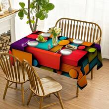 1pc, Home Decor, Abstract Pattern Printed Tablecloth, Rectangular, Machine Woven, Suitable For Home Kitchen Dining Room, Party Dinner, Picnic Camping, Date, Wedding, Theme Party Decoration, Indoor And Outdoor Use - Multicolor - View 14