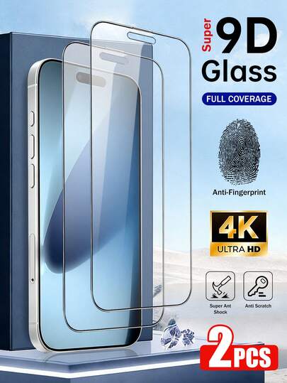 2pcs 9D Full Coverage Tempered Glass Screen Protector - Compatible With IPhone 17 Pro Max, 16 Pro Max, 16e, 15, 14 Plus, 13, 12, 11 Pro Max, X, XS MAX, XR | High Definition, Anti-Scratch, Bubble-Free Installation, Compatible With Phone Cases, Premium Glass Protection, Smooth Surface, Anti-Glare, High-Quality Accessory