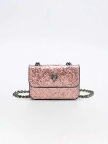 Elegant Mini Crossbody Shoulder Bag For Women, Fashionable Bling Bag, Magnetic Closure, Letter Pattern, Versatile Daily Use, Travel, Commute - 粉色 - 查看 3