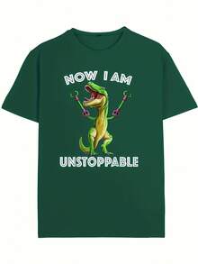 Men's Summer T-Shirt, Casual, Black, Short-Sleeved, With An Unstoppable Tyrannosaurus Rex Print, Ideal For Parties And Outdoor Sports - 黑色 - 查看 9