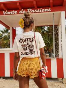 Camiseta de mujer DrmWander, camiseta de manga corta con estampado gráfico de estilo casual urbano, top de verano lindo, conjuntos de ropa de vacaciones para mujer, conjuntos de ropa de verano para mujer, tops de mujer para el verano, ropa de vacaciones para mujer, conjuntos de ropa de vacaciones para mujer, conjuntos de ropa de verano para mujer, ropa de primavera para mujer, tops de mujer para el verano, ropa de vacaciones para mujer, conjuntos de playa, conjuntos de vacaciones para mujer, ropa de playa, ropa boho para mujer - Camiseta vintage de estilo callejero unisex de algodón suelto de manga corta con cuello redondo, blusas para mujer, playeras de mujer, blusas casuales para dama. - Albaricoque - Ver 4
