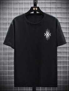 Camiseta de manga corta con cuello redondo y estampado de atrapasueños para hombre, estilo emo - Negro - Ver 2