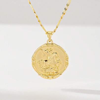 1PC Catholic Retro Style Necklace, Made Of 14k Gold Plated Copper Material, The Evil Eye Main Pendant Is Inlaid With Transparent , The Sparkles To Enhance Delicacy, Which Not Only Retains The Protection Meaning In Catholic Faith, But Also Has Retro Fashion Sense, Suitable For Daily Wear By Men And Women, Suitable For Commuting, Church, Casual Outings And Other Scenarios, Matching Formal Or Casual Wear To Show Texture.