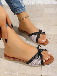 Nuevas sandalias planas negras de verano, moda casual elegante con encaje, malla y decoración de lazo, sin cordones, punta abierta y redonda, sandalias elegantes para mujer, sandalias para mujer, sandalias planas, sandalias lindas, zapatos planos marrones, sandalias de verano, sandalias de playa para mujer, zapatos cómodos para mujer, sandalias de vacaciones para mujer, zapatos lindos - Negro - Ver 6