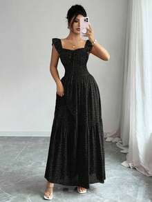 Vestido elegante con estampado floral para mujer de verano - Negro 2 - Ver 4