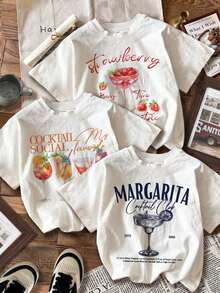 1 camisetas cortas de mujer de manga corta con cuello redondo, estampado de vaso de cóctel y estilo minimalista casual woman Todo tipo de impresiones, chaqueta, camiseta de cuello redondo, casual, para oficina, para viajar, muy popular, viento deportivo, estampado/patrón, camiseta de algodón 100%, camiseta casual, cómoda, suave, transpirable The latest popular bestseller - Multicolor - Ver 1