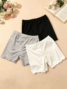 3pcs Girls' Solid Color Casual Shorts, Minimalist Frill Trim Leggings, Versatile Daily Wear - Multicolor - View 2