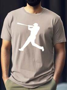 Camiseta con un momento de bateo de béisbol, perfecta para hombres, diseño casual de manga corta ideal para el verano - Caqui - Ver 1