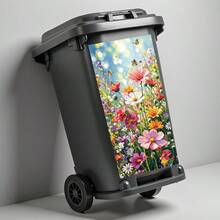 1Pc Garden Trash Can Sticker Decorative Adhesive Decal For Outdoor Waste Bin With Floral Butterfly Pattern, Aesthetic Lawn Yard Home Decoration Accessory​ - 1pc - View 5
