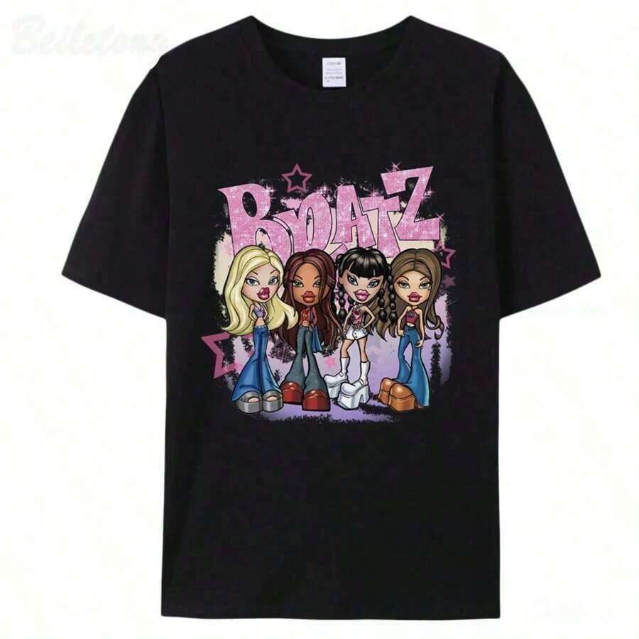 Conjunto para el Día de la Madre, Camiseta Y2k para Mujer, Estampado de Dibujos Animados de los 2000, Tops Rosados Estilo Harajuku 2024, Camisetas de Moda para Chicas, Manga Corta, Estética, Unisex, Tops de Mujer - Negro - Ver 1